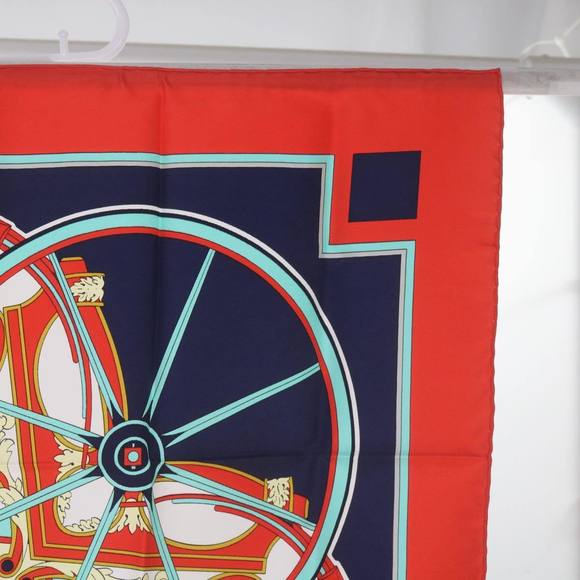 HERMES Carre 90 WASHINGTONfS CARRIAGE Scarf Silk Red Auth am5911 - Picture 4 of 16